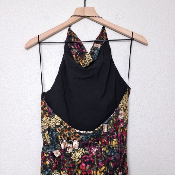 Amanda Uprichard Elektra Backless Gathered Side Slit Gown S Halter Maxi Floral - Picture 12 of 13